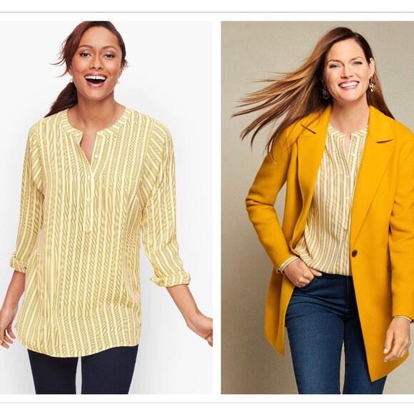 Talbots Tops - Talbots Yellow Simple Stripe Soft Shirt Popover Tunic Top Blouse S